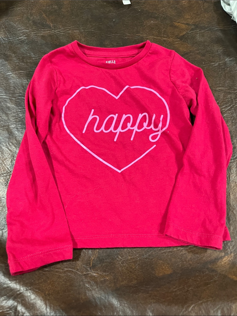 Falls Creek Hot Pink Long Sleeve Tee with Heart "happy" Graphic